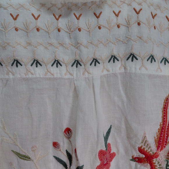 Johnny Was White Floral Embroidered Button Down Shirt - Picture 8 of 14